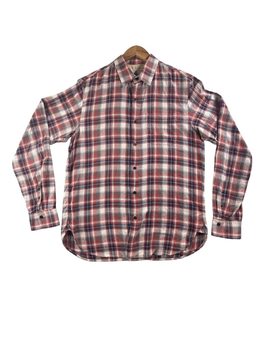 Rag & Bone Shirt Mens Large Red Plaid Flannel Button Up Long Sleeve Pocket USA